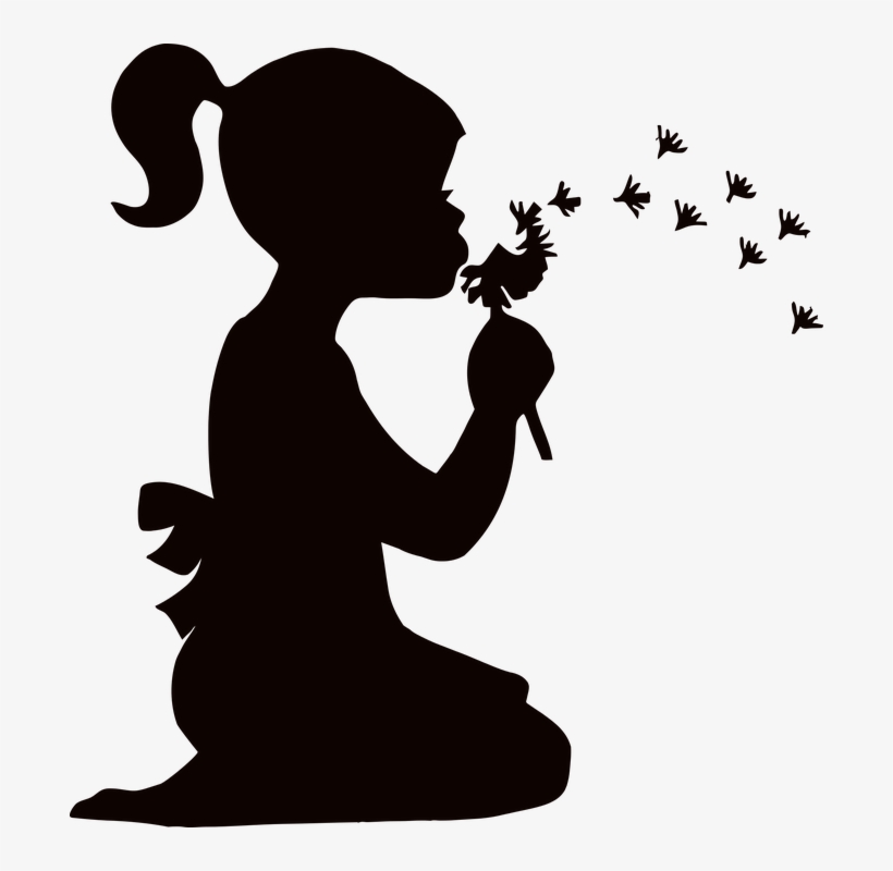 Blowing, Child, Dandelions, Dispersing, Female, Girl - Little Girl Silhouettes, transparent png #5208821