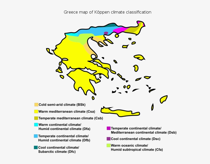 Greece Map Of Köppen Climate Classification - Koppen Climate Map Of Greece, transparent png #5212601