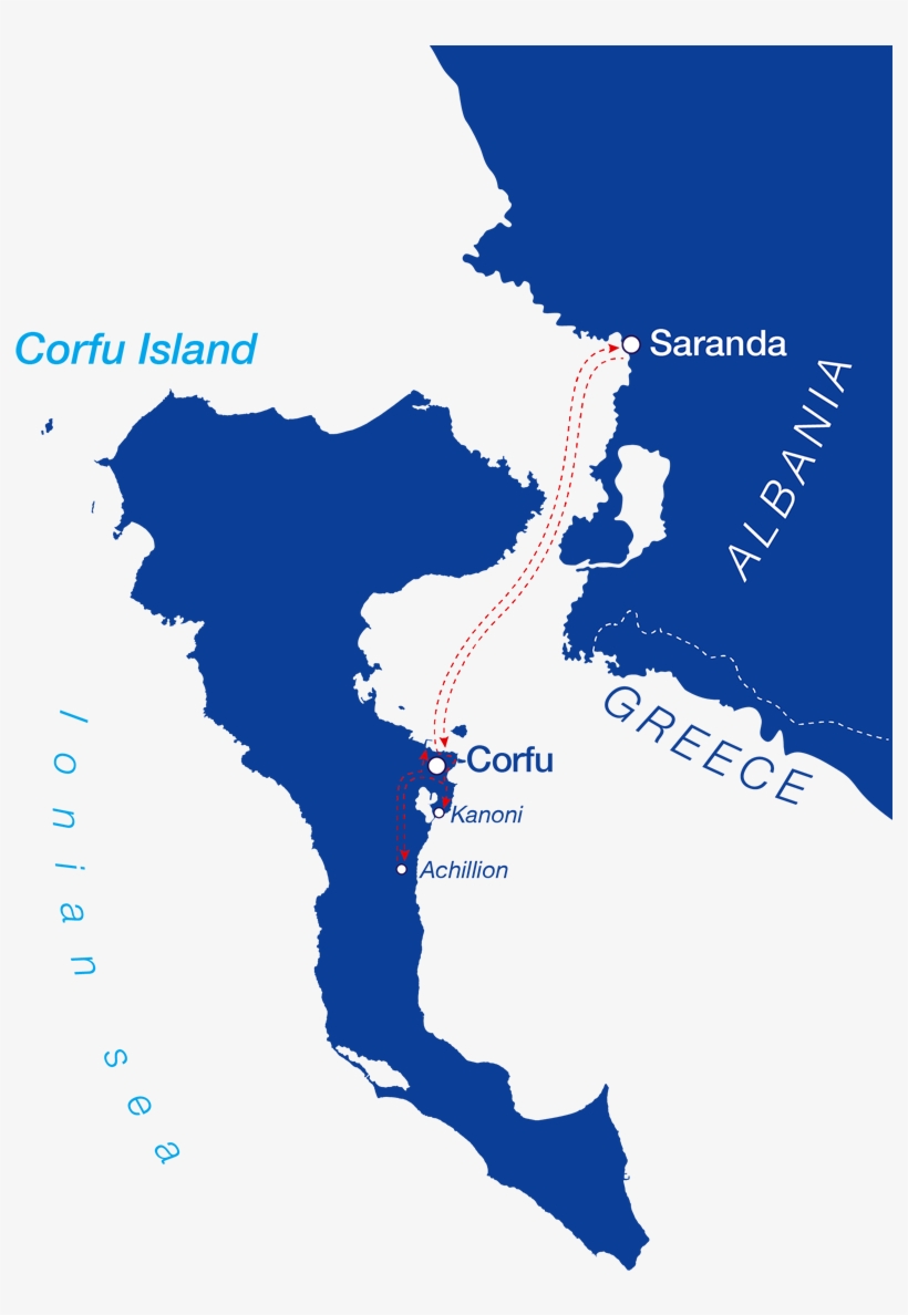 Between Greece, Italy And Croatia) - Saranda Corfu Map, transparent png #5213499