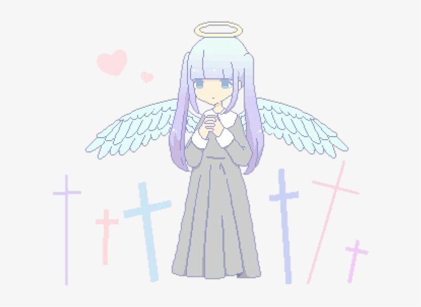 Cute Kawaii Anime Girl Wings Angel Pixel Cross Heart - Kawaii, transparent png #5213731
