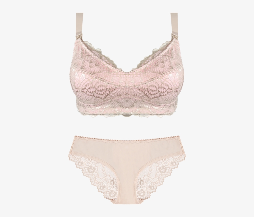 Maternity Bra Almond & Blush Bikini Brief Set - Thong, transparent png #5219203