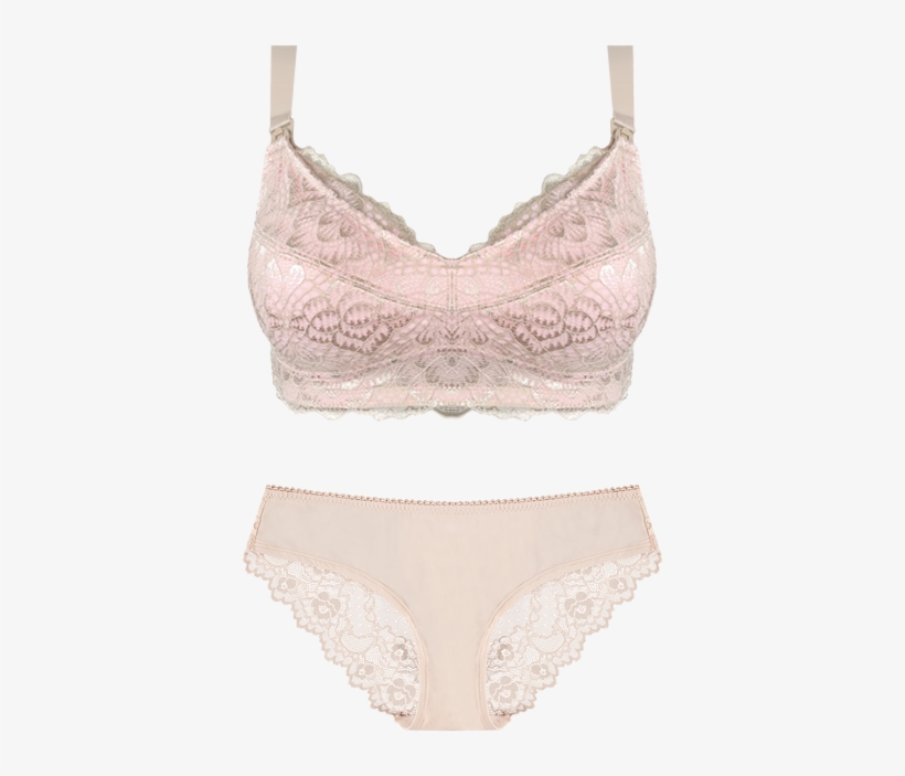 Maternity Bra Almond & Blush Bikini Brief Set - Thong, transparent png #5219203