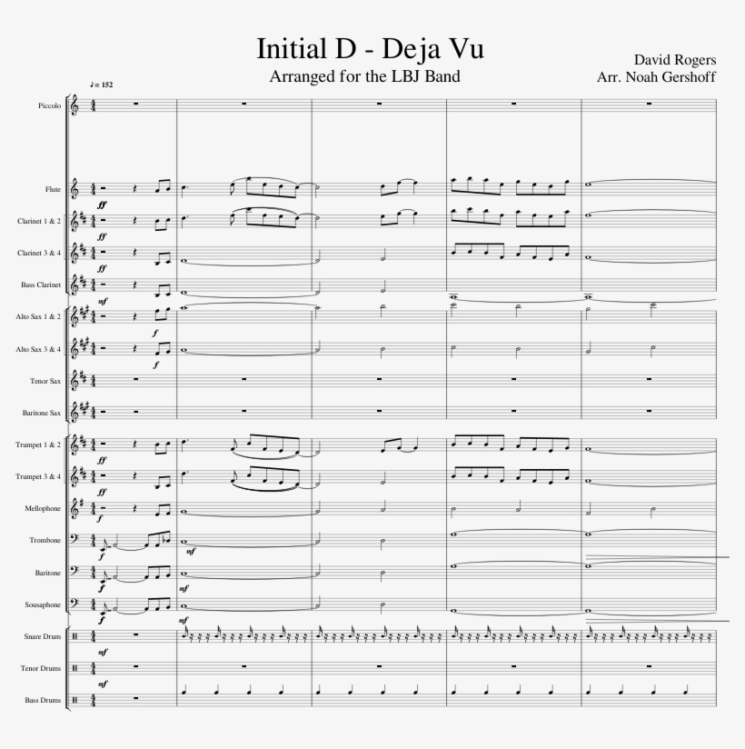 Deja Vu For Marching Band Sheet Music For Flute, Clarinet, - Initial D Deja Vu Flute, transparent png #5230426