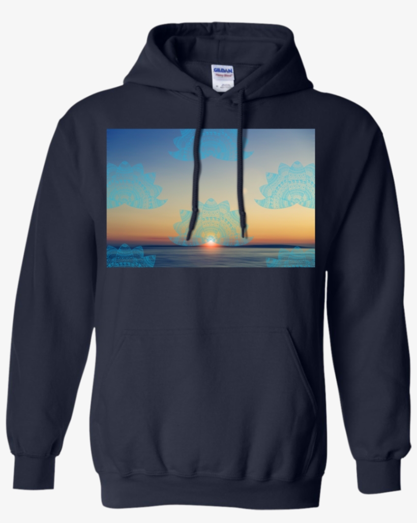 Teal Lotus Doodle Mandala On Blurred Sunset With Sun - Shirt, transparent png #5237375