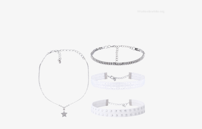 Rhinestone Star Lace Choker Necklace Set - White, transparent png #5240805