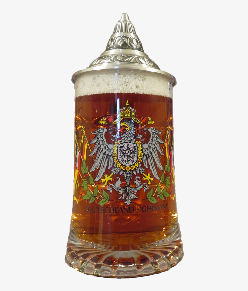 German Glass Beer Mug With Eagle & Lid - German Glass Beer Glass With Eagle .4l, transparent png #5249760