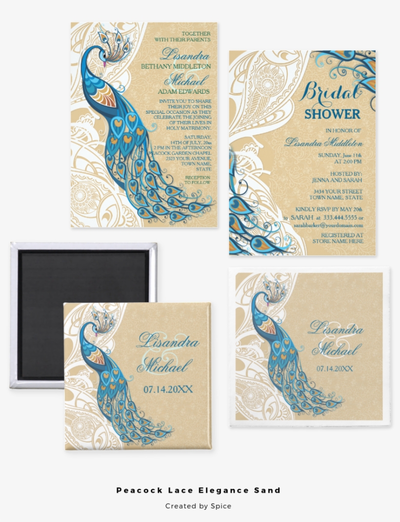 Elegant Peacock And Lace Theme With An Art Nouveau - Pfau Auf Aquamariner Illustration Karte, transparent png #5253242