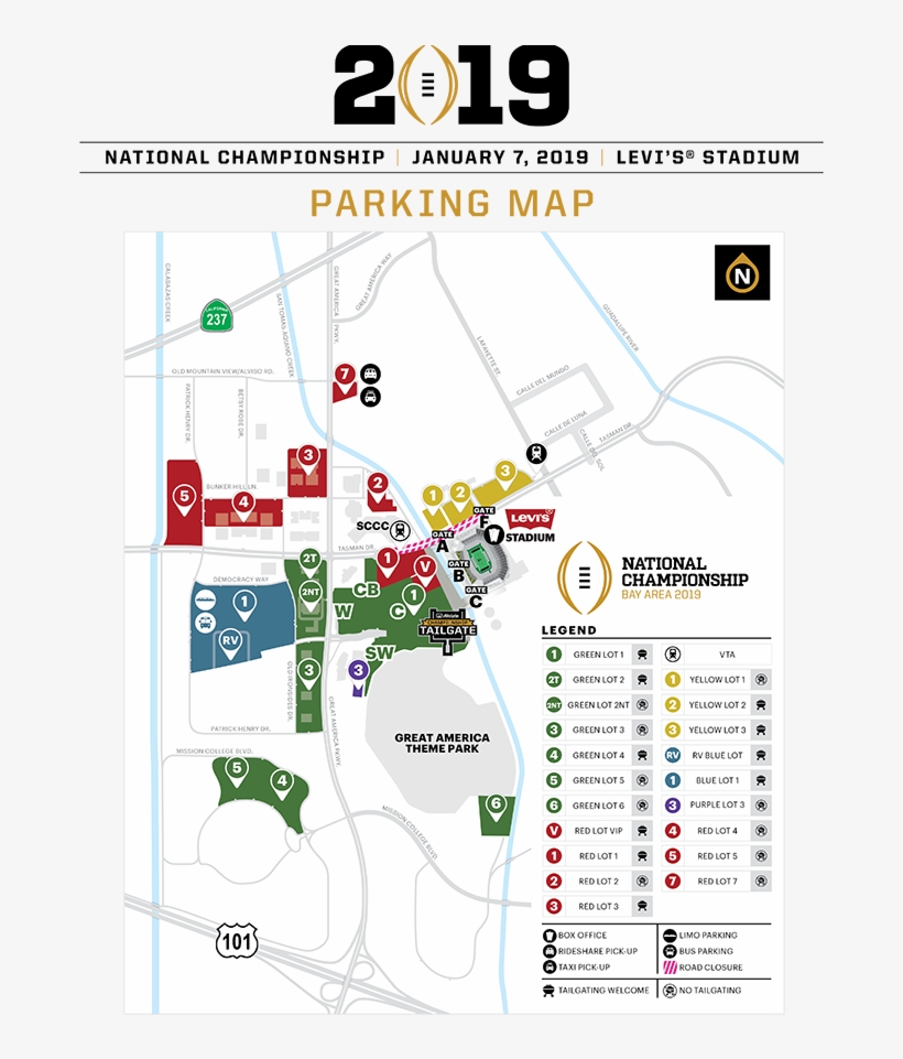 2019 Cfp Levi's Stadium Parking Map - College Football Playoff, transparent png #5256071