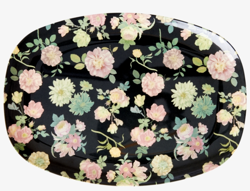 Dark Rose Print Rectangular Melamine Plate By Rice - Plate, transparent png #5257130