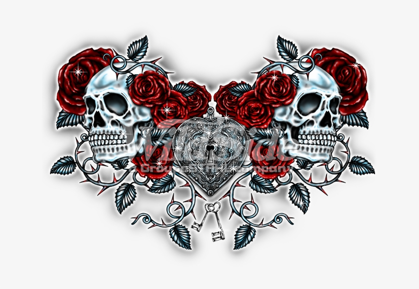 Skulls, Roses, And Key Heart - Skulls Roses, transparent png #5260824