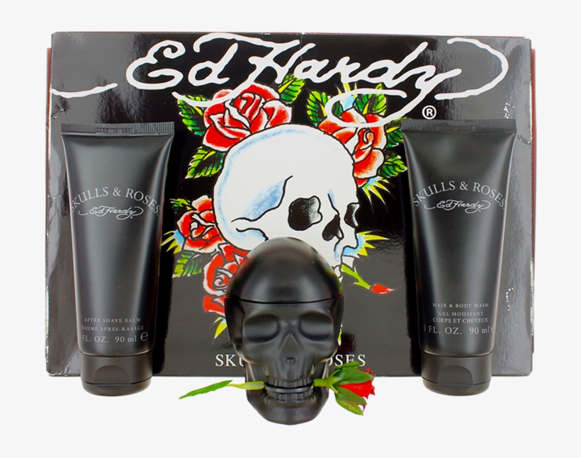 Skulls & Roses By Ed Hardy For Men Set - Poster: Hardy's Ed Hardy - Pink Skull & Roses,, transparent png #5261104