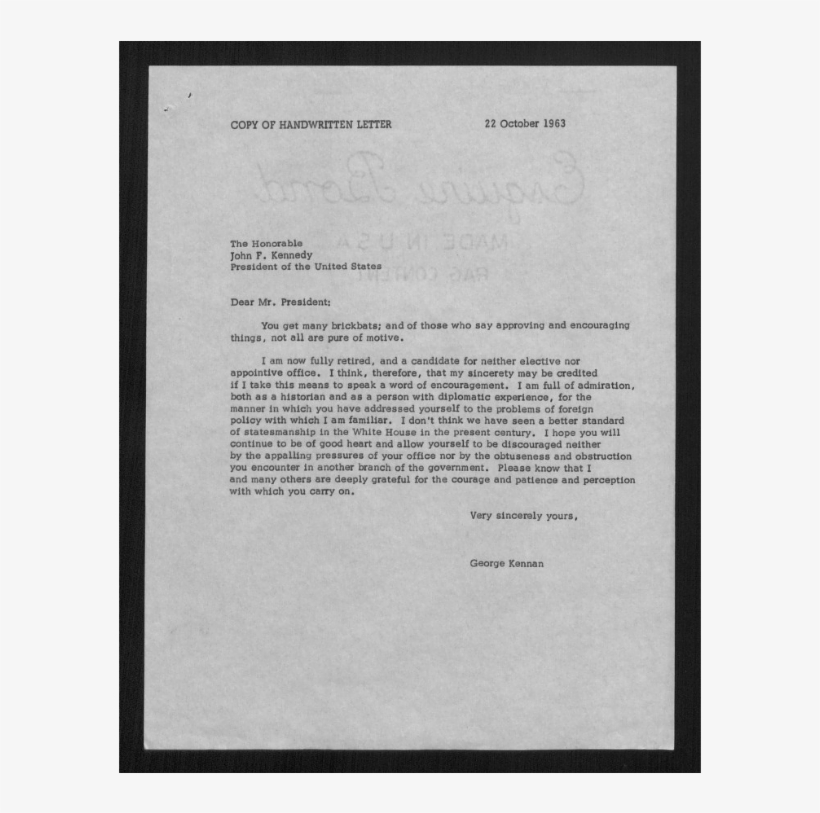 Typescript Of George Kennan's Handwritten Note To John - Document, transparent png #5266076