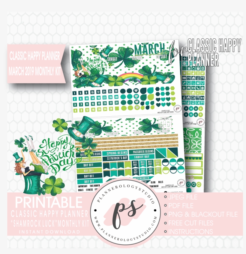 Shamrock Luck St Patrick's Day March 2019 Monthly View - Paper, transparent png #5276188