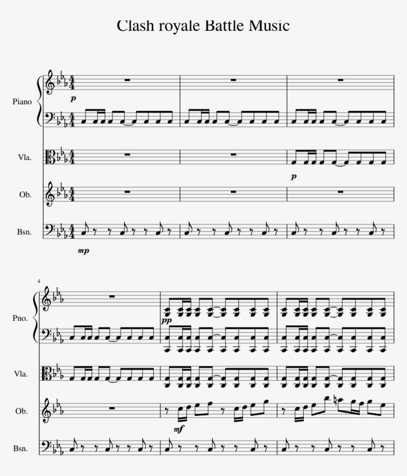 Clash Royale Battle Music Sheet Music For Piano, Viola, - Clash Royale Battle Theme Piano Sheet, transparent png #5277139