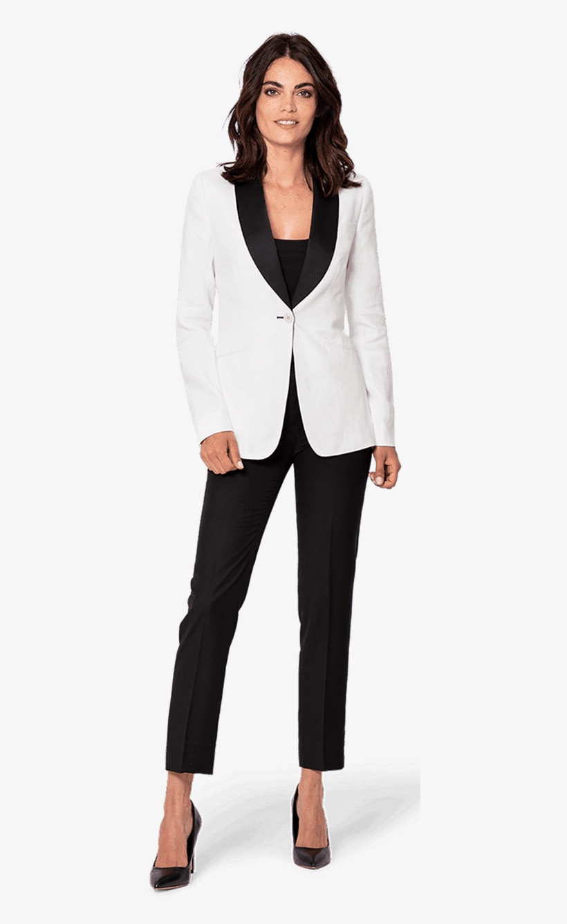 White Polyester Tuxedo-conpading3 - White Tuxedo Women Suit, transparent png #5277366