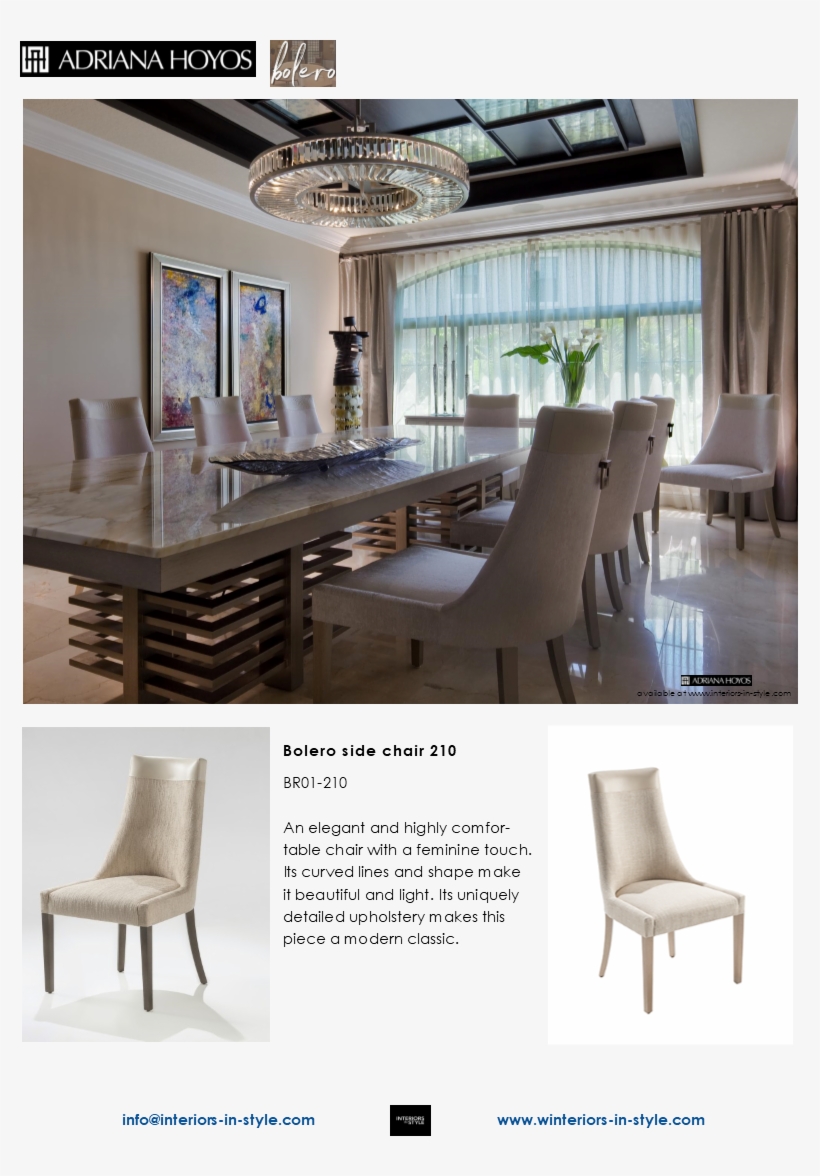 Bolero Side Chair 210 An Elegant And Highly Comfortable - Adriana Hoyos Decoracion Salas, transparent png #5278149