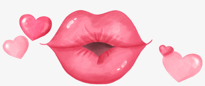 Kiss Valentine Watercolor Clip Art Png Free Download - Kiss Lips Vector, transparent png #5280249