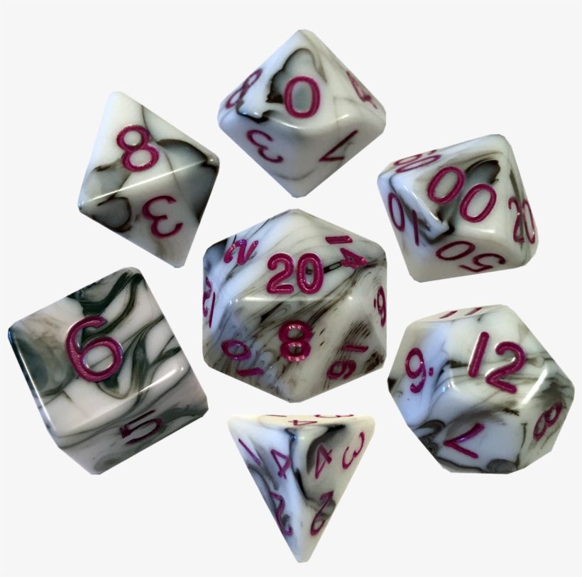 Mdg Acrylic 16mm 7-die Set Marble With Purple - White Marble Polyhedral Dice, transparent png #5285462