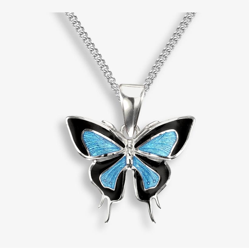 Nicole Barr Designs Sterling Silver Necklace Butterfly - Butterfly Aqua & Black Enamel Silver Necklace, transparent png #5289158