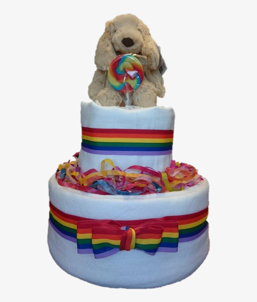 Floppy Puppy And Lollipop Rainbow Two Tier Nappy Cake - Cake Decorating, transparent png #5294011