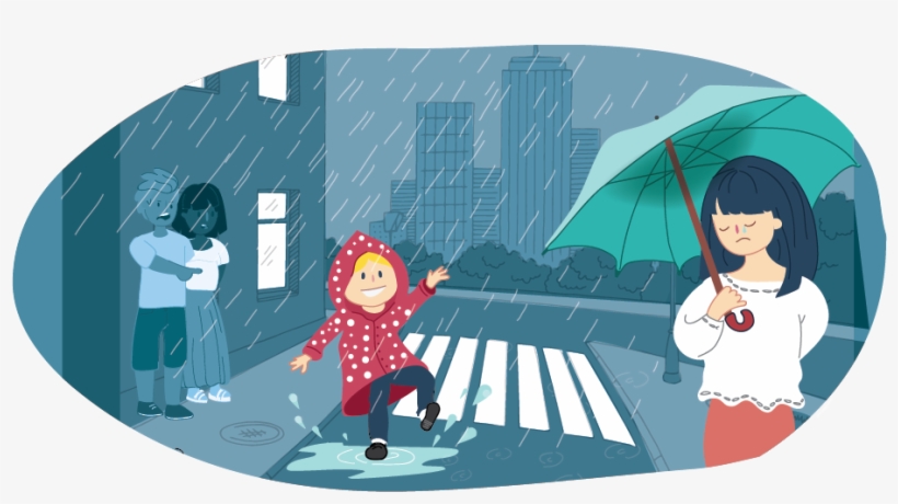 Happy Girl Playing In The Rain With Sad Girl On The - Kids Helpline, transparent png #5297085