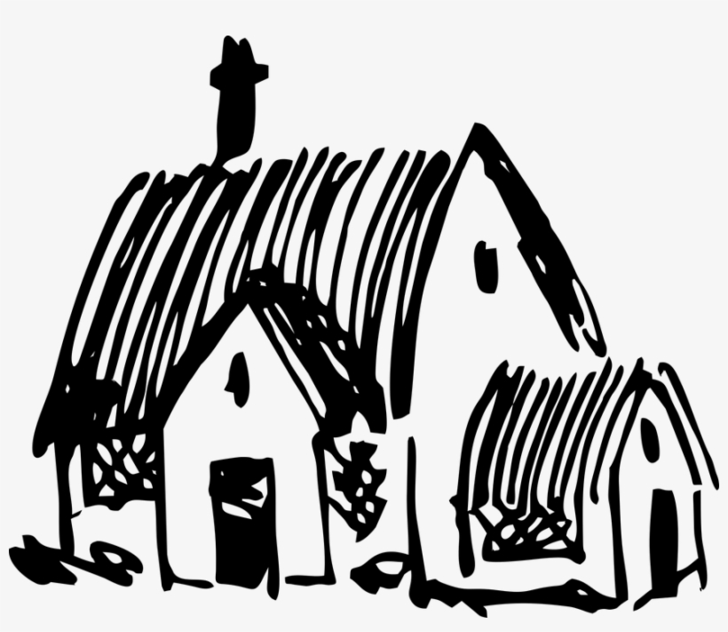 Landslide Drawing Village House - Village House Clipart Black And White, transparent png #5298281