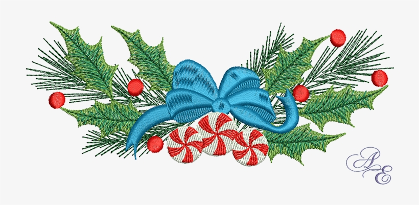 A Pine And Holly Bough Decorated With Peppermint Candies - Candy, transparent png #530681