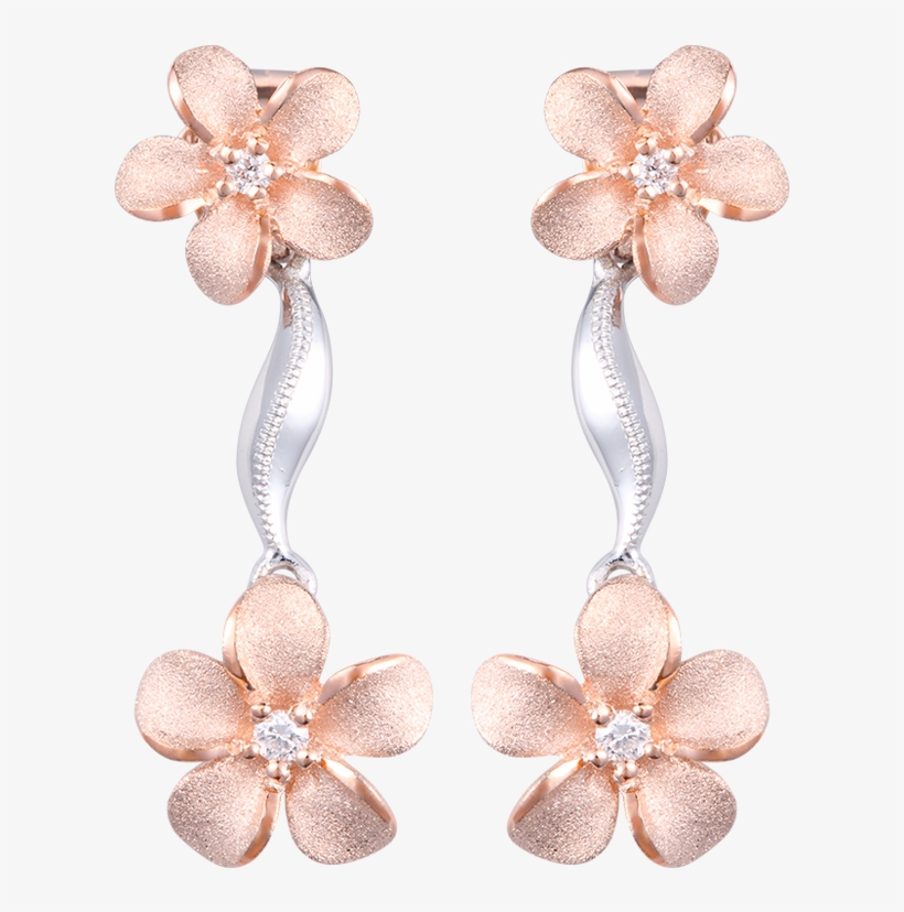 14k Two Tone Plumeria Lei Earrings With 4 Diamonds - Earrings, transparent png #531830