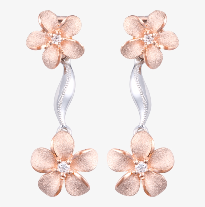 14k Two Tone Plumeria Lei Earrings With 4 Diamonds - Earrings, transparent png #531830
