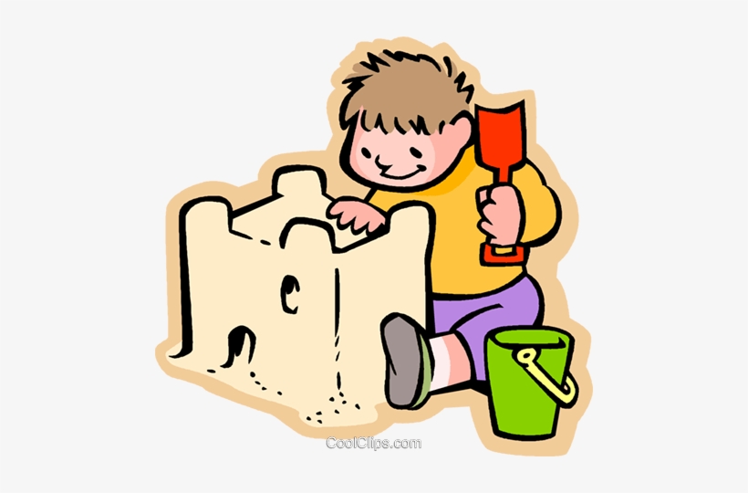 Little Boy Building A Sand Castle Royalty Free Vector - Sand Clipart, transparent png #533295