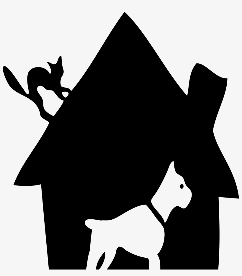 Black House With Dog And Cat Cleaned Up Picture Black - Pet House Clipart Black And White, transparent png #533685