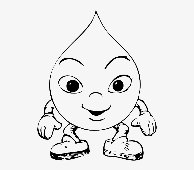 Water, Black, Outline, Drawing, Character, Cartoon - Water Drop Colouring Page, transparent png #535981