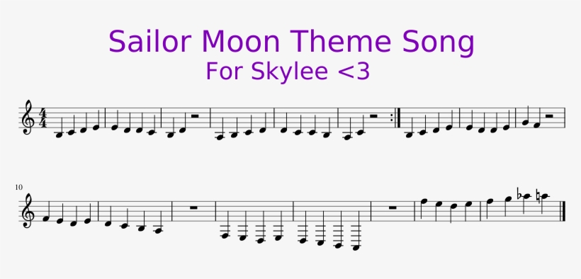 Sailor Moon Theme Song For Skylee <3 Sheet Music 1 - Sailor Moon Piano Easy, transparent png #536262