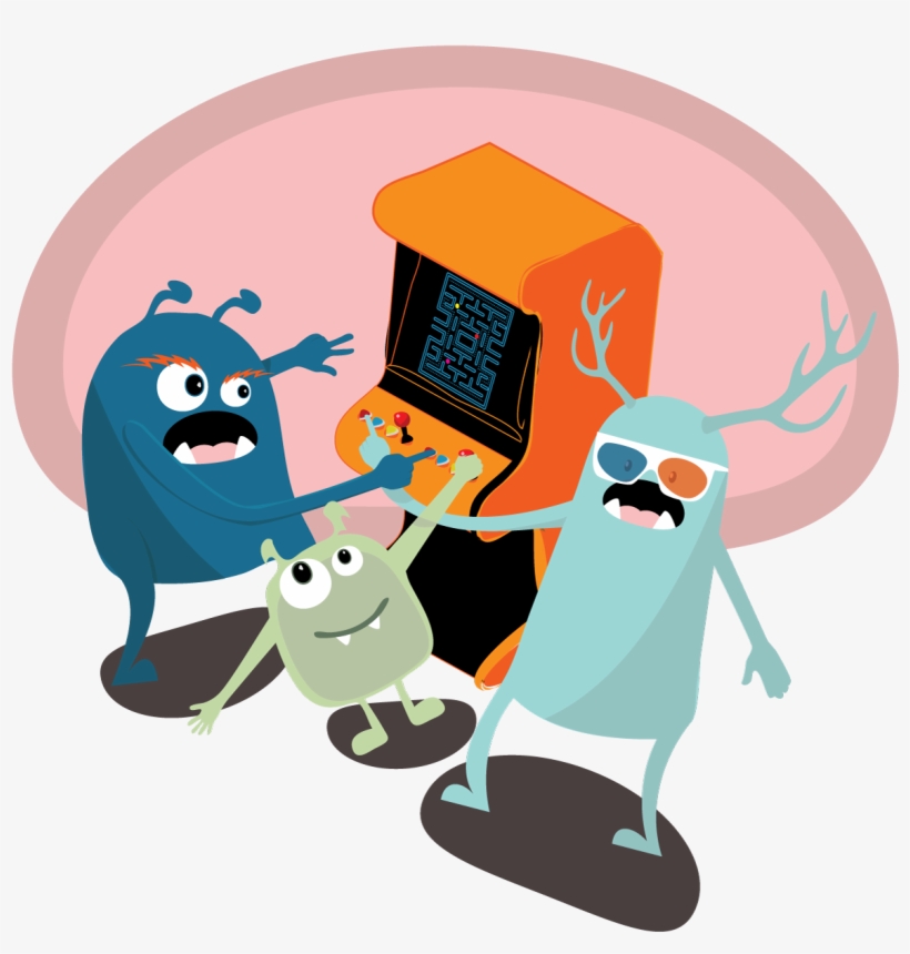 3 Monsters Playing An Arcade Game - Arcade Game, transparent png #539587