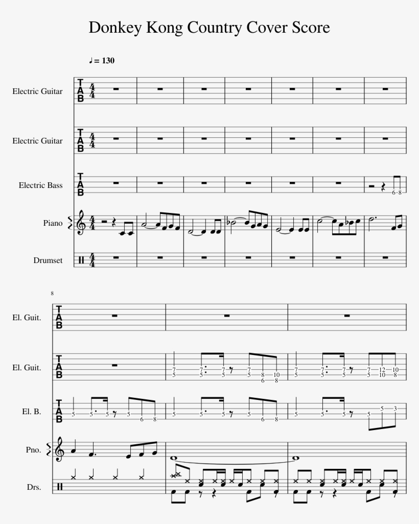 Donkey Kong Country Cover Score Sheet Music For Piano, - Sheet Music, transparent png #5303825