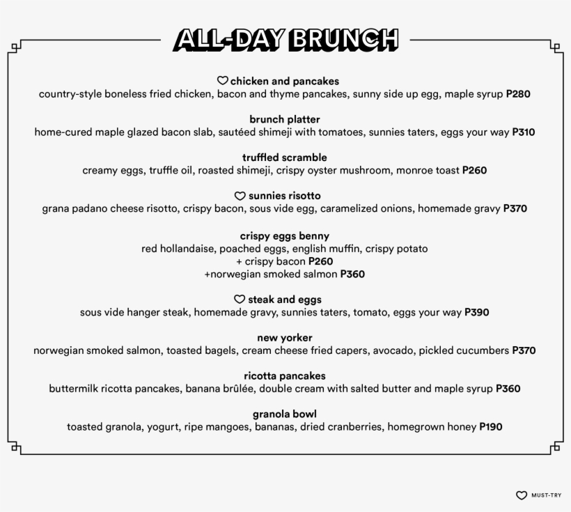 Menu - Sunnies Cafe Megamall Menu, transparent png #5304108