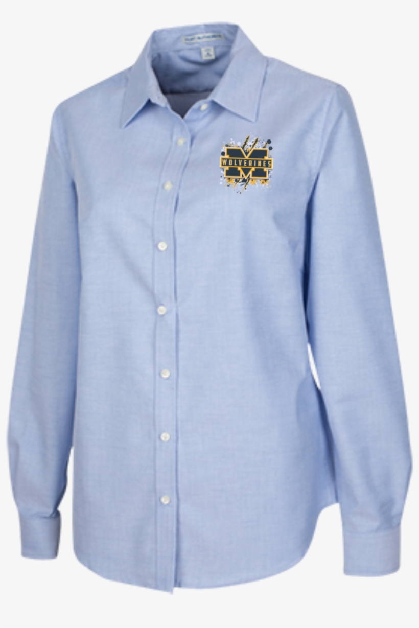 Michigan Wolverines Splatter Logo Ladies' Long Sleeve - Long-sleeved T-shirt, transparent png #5311150