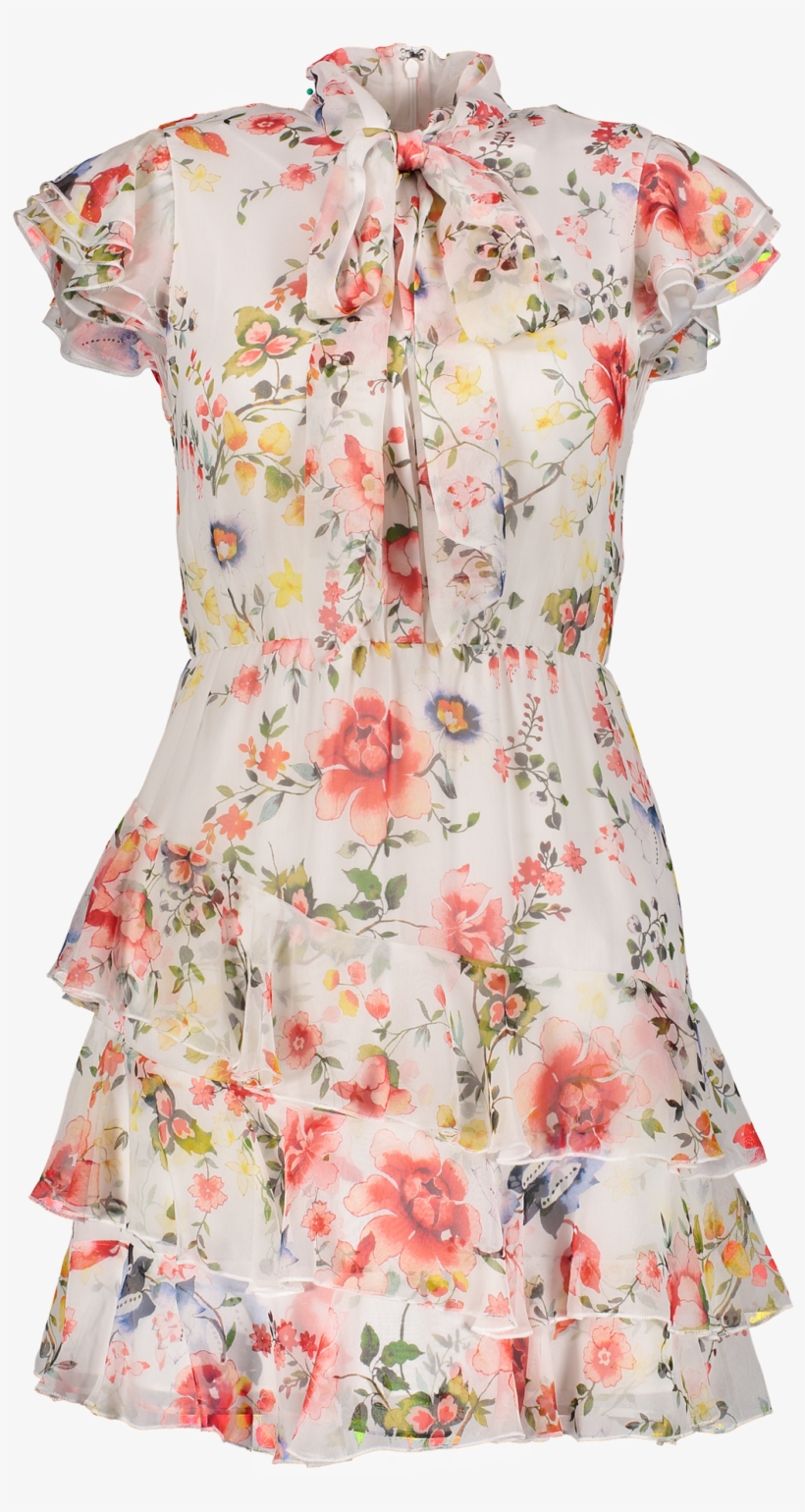 Lessie Tie Ruffle Dress Off White - Lessie Ruffled Floral Silk Dress Alice Olivia, transparent png #5326939