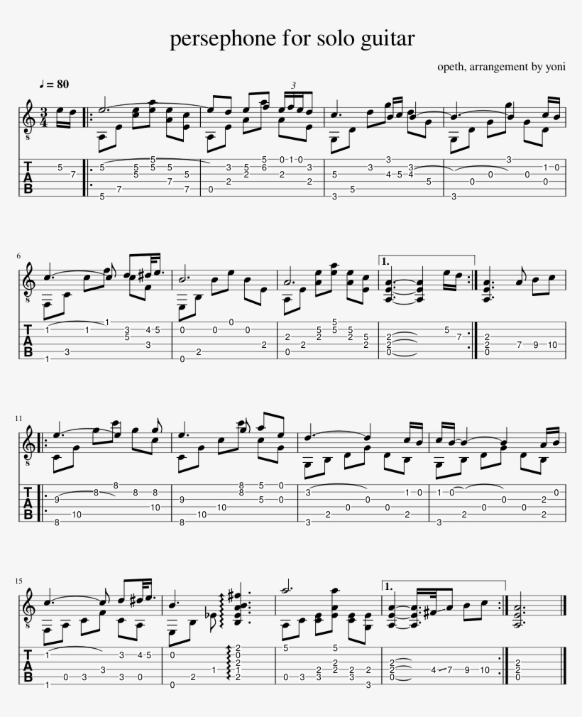 Persephone For Solo Guitar Sheet Music Composed By - Standchen Schubert Partition, transparent png #5328249
