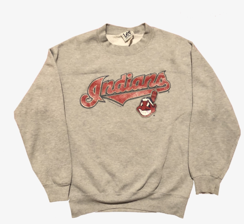 2002 Mlb Cleveland Indians "chief Wahoo" Grey Crewneck - Sweater, transparent png #5337796