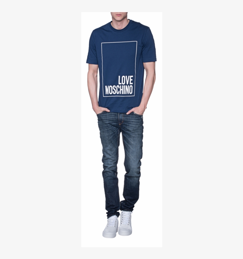 Love Moschinologo Print Blue // Cotton Tee - T-shirt, transparent png #5340313