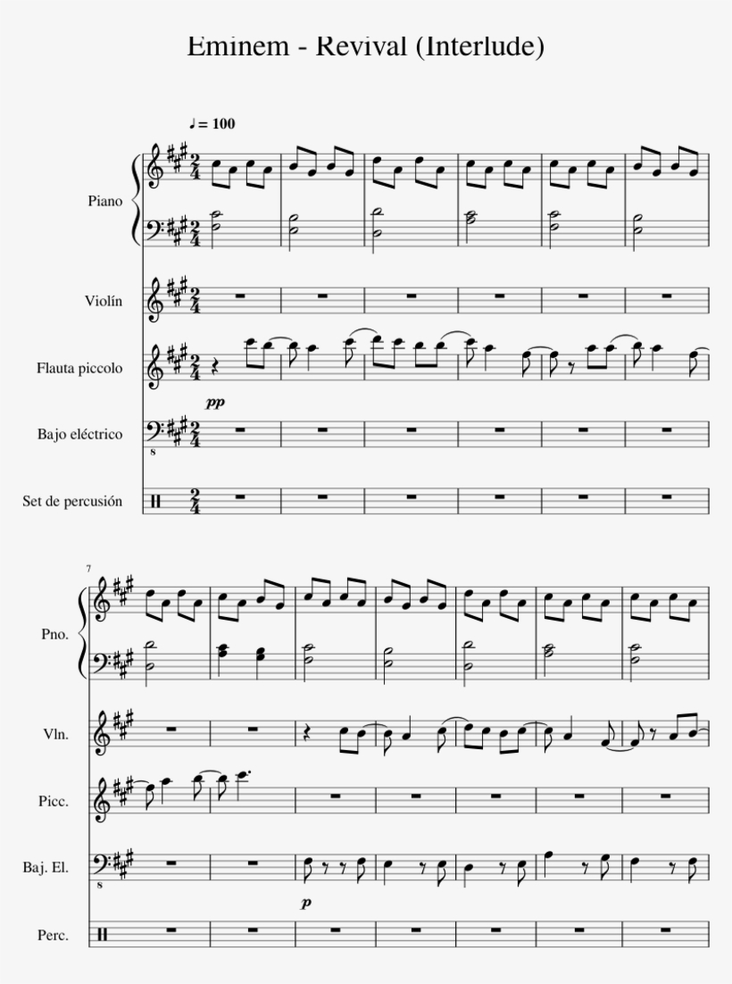 Revival Sheet Music For Piano, Violin, Piccolo, Bass, transparent png #5357225