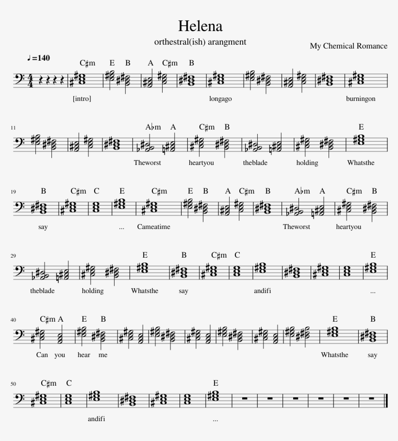 Helena Sheet Music Composed By My Chemical Romance - Er Zitten Twee Motten Bladmuziek, transparent png #5367411