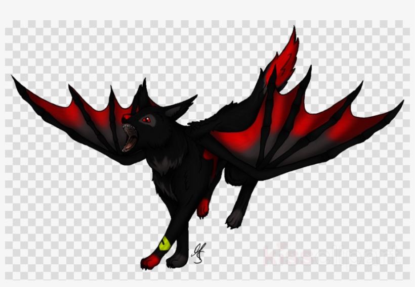 Black And Red Winged Wolf Clipart Dog Black Wolf Red - Anime Wolf With Wings, transparent png #5379049