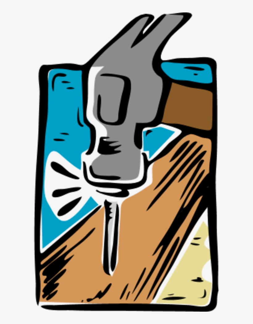 Hammer Nail Wood Plank - Hammering A Nail Clipart, transparent png #5385110