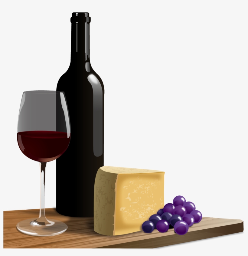 Grape Clipart Wine Bottle - Wine And Cheese Graphic, transparent png #5387157