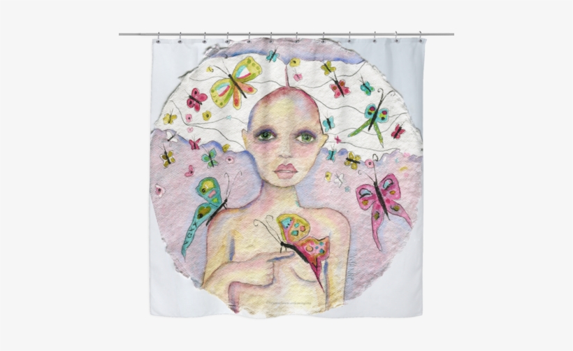 Unique Whimsical Fabric Shower Curtain With Watercolor - Trademark Fine Art 'butterfly Girl' Canvas Art, transparent png #540380