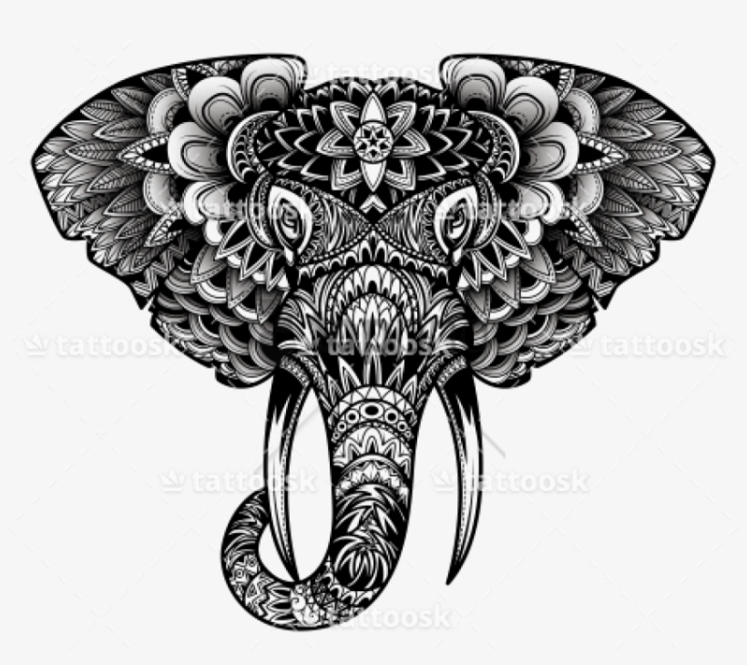 Tribal Elephant Head Tattoo Sample, transparent png #542716