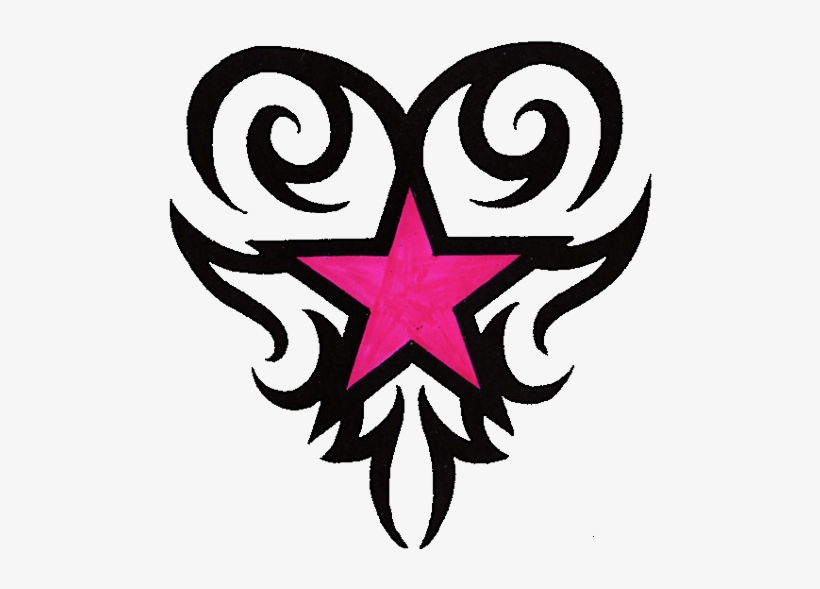 Black Tribal And Pink Star Tattoo Design Sample - Simple Shooting Star Tattoo Designs, transparent png #542862