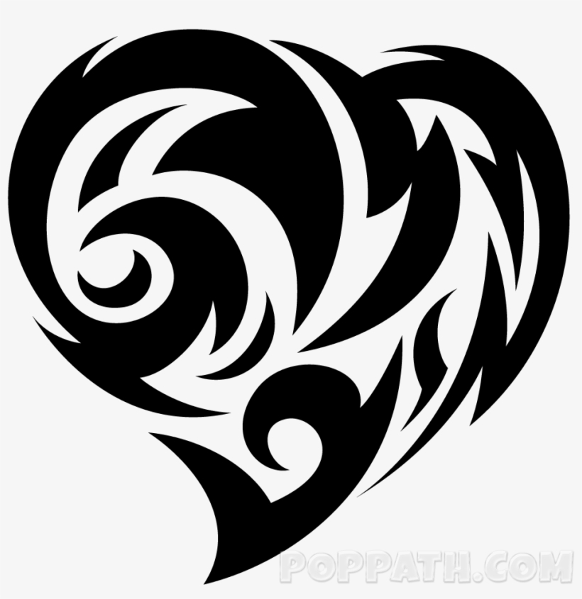 Jpg Black And White Library How To Draw A Heart Tribal - Draw Tribal, transparent png #543673